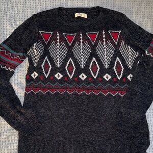 Hollister Black and Red Patterned Crewneck Sweater